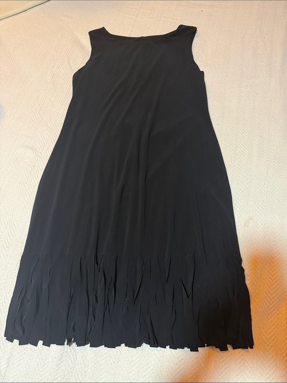 Bebe sleeveless black fringe dress